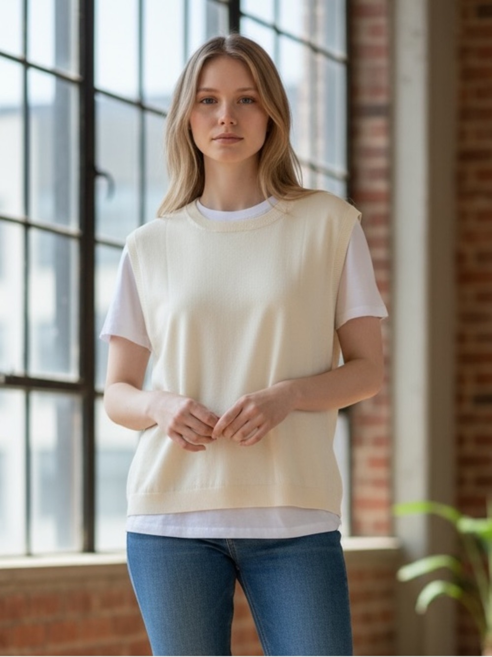 Sleeveless Knit Tank Top in Pale Butter Yellow XL